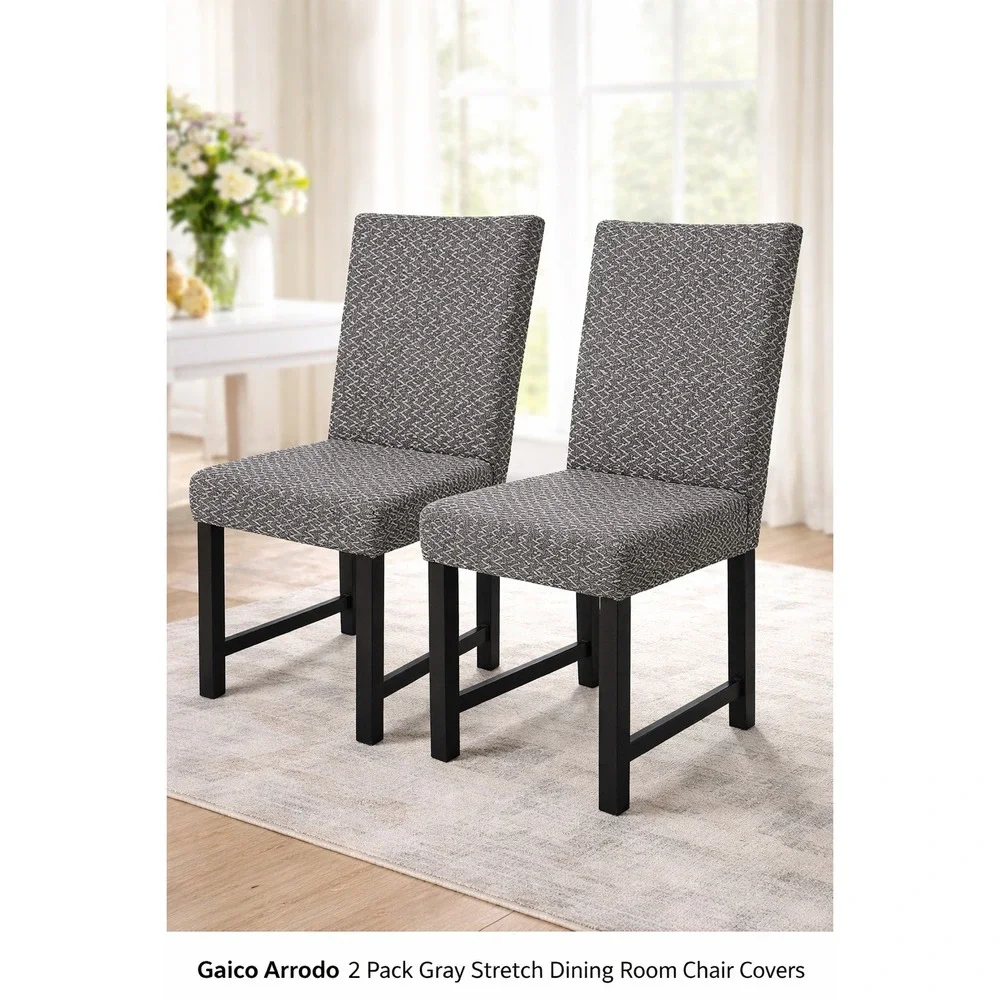 Gaico‎ Arredo 2 Pack Gray Stretch Dining Room Chair Covers Embossed Fabric Gray
